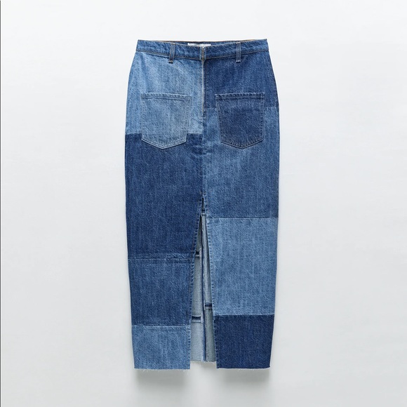 Zara Colourblock Denim Skirt - Picture 2 of 14